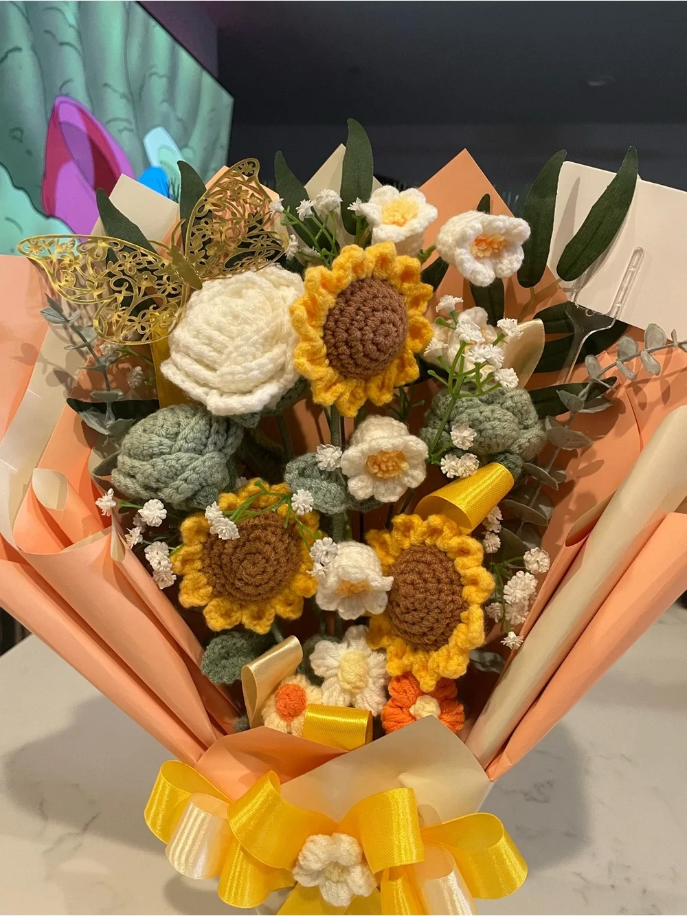 Handcrafted Crocheted Sunflower Bouquet - Home Accents by